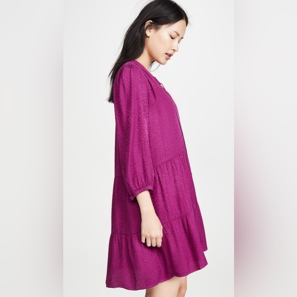 Nation LTD Liza 3/4 Sleeve Tiered Dress in Berry Cheetah Jacquard Sateen, Small - Picture 7 of 9
